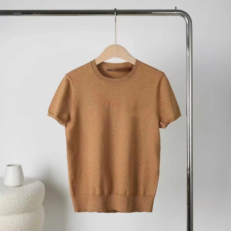 Original Factory-Made R~ Little Horse Embroidery Women's Slim Fit Round Neck Knitted Pullover Short Sleeve T-Shirt Top Original Factory-Made R~ Little Horse Embroidery Women's Slim Fit Round Neck Knitted Pullover Short Sleeve T-Shirt Top