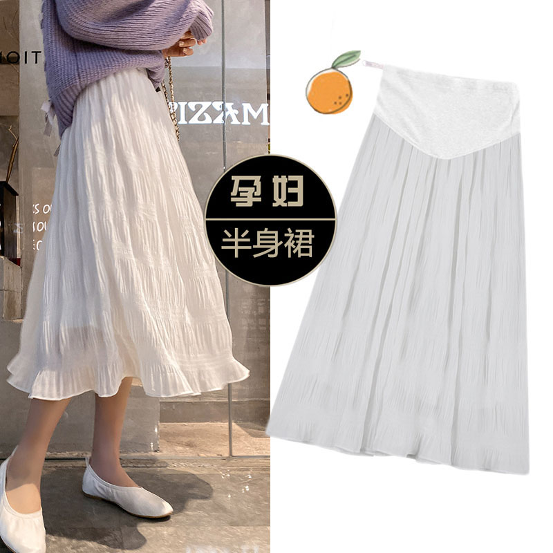 Maternity skirt summer size white skirt summer dress long skirt adjustable A-line skirt belly pleated skirt