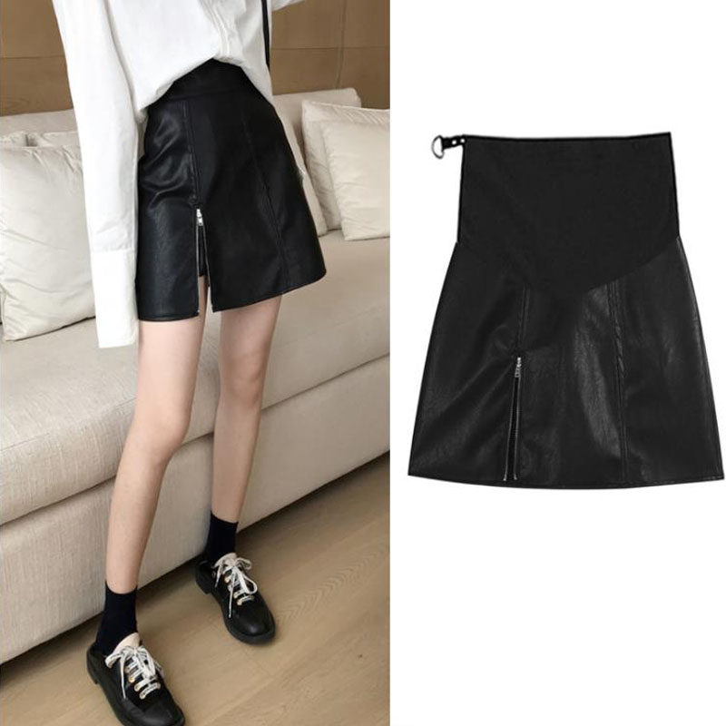 Maternity skirt Spring and Autumn A-word skirt matte leather skirt belly skirt wrapped skirt wrapped hips mid-length winter base short skirt