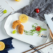 12-inch home rectangular fish tray European-style minimalist ceramic fish dish large dinner plate steamed fish dish Nordic cutlery