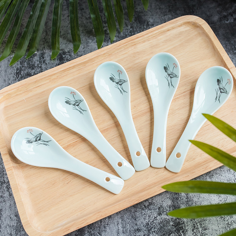 Small spoon Household ceramic spoon drinking soup long handle spoon large spoon eating small spoon large spoon
