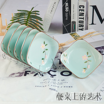 Ceramic plate Creative square plate Household dish set of 6 8-inch round rice plate Microwave oven dish plate dining utensils