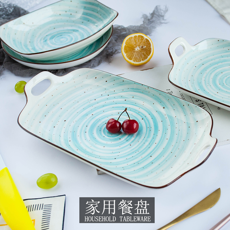 Eurostyle creative home ceramic dishes Round Dinner Plate Subglazed with Coloured Steak Dinner dinner table Microwave Soup