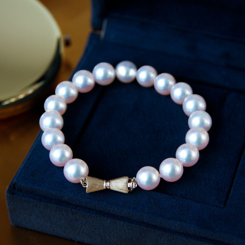 Akoya Pearl Bracelet 14K Gold Mirror Light Cherry Blossom Powder Seawater Pearl Bracelet Fashion Versatile