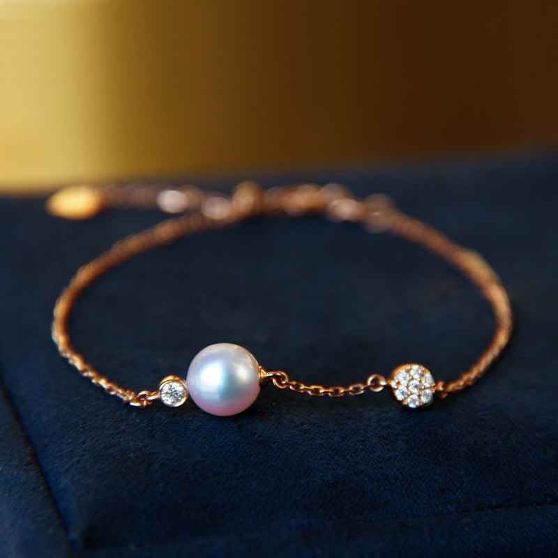 Japan akoya sea water pearl handmade 18K gold diamond paragraph with adjustable pearl handmade elegant gift certificate