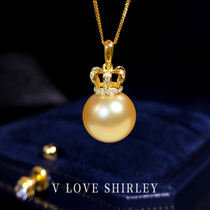 Non-staining Nanyang gold pearl pendant 18k gold diamonds Champagne Gold Seawater Pearl Necklace Crown Gift Certificate