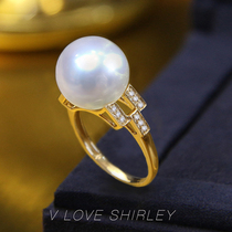 Junya white Aussie white ring 18K seawater pearl diamond Nanyang white ring name Sister Yuans noble temperament
