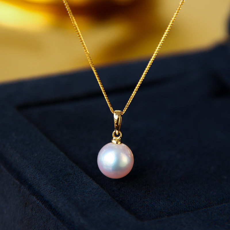 Mirror Light Japan Akoya Pearl Pendant Thick version 18K Gold Single Seawater Pearl Necklace chain brief
