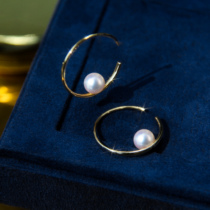 White Japan Moon Light Design Sensation Japan Akoya Seawater Pearl Large Earrings 18K Gold C Character Fashion Earrings