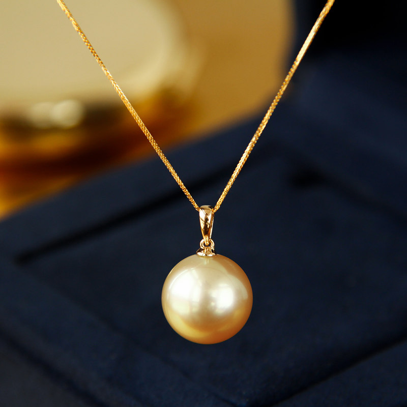 (deficit in clear goods) Natural seawater 18K gold Nanyang gold pearl necklace 14mm pendant female Jane approximately single