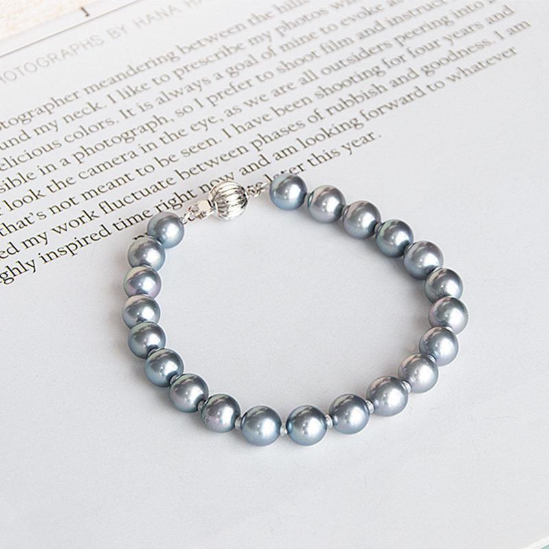 Imported Japan akoya sea water pearl handmade round real multi-linen pearls hand decorated butterfly button grandma grey