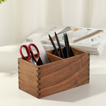 Solid wood double grid pen holder square Japanese style black walnut study desktop storage jar office cosmetics storage box