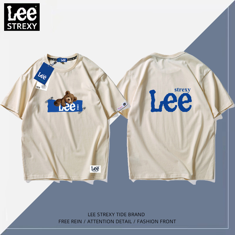 Lee strexy tide brand co-brand bear short sleeve t-shirt men's and women's couples 2022 summer cotton t-shirt