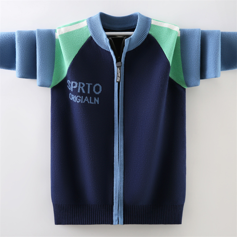 Boys' Knitted Cardigan Sweater Jacket, Autumn and Winter Style, for Older Children, Pure Cotton, Boys' Sports, Children's Fleece-Lined and Thickened School Uniform Boys' Knitted Cardigan Sweater Jacket, Autumn and Winter Style, for Older Children, Pure Cotton, Boys' Sports, Children's Fleece-Lined and Thickened School Uniform