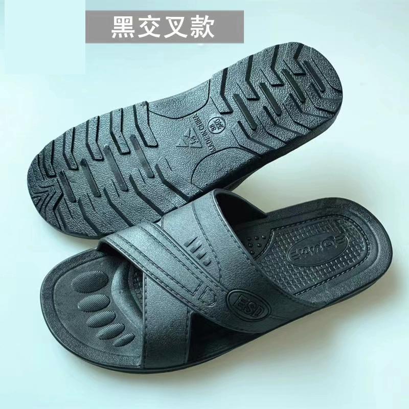 Dép PVC chống tĩnh điện Giày công sở nhà máy SPU nhãn vàng mũi chéo 6 lỗ chống trượt không bụi sạch dép dép phòng sạch chống tĩnh điện