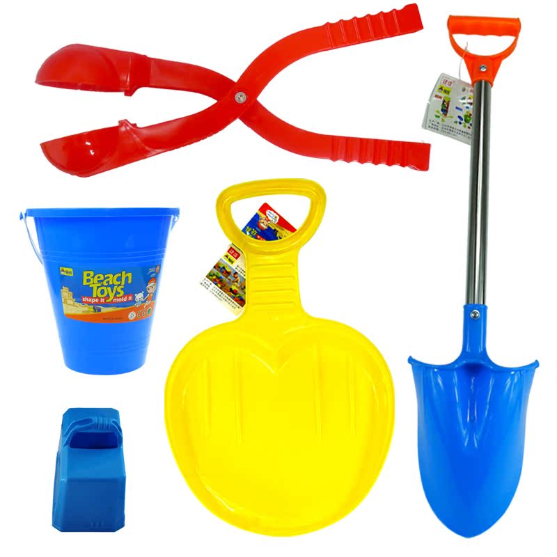 Children's beach shovel large shovel sand snowball clip snowboard bucket 4-piece tool set Dig sand and play with snow toys