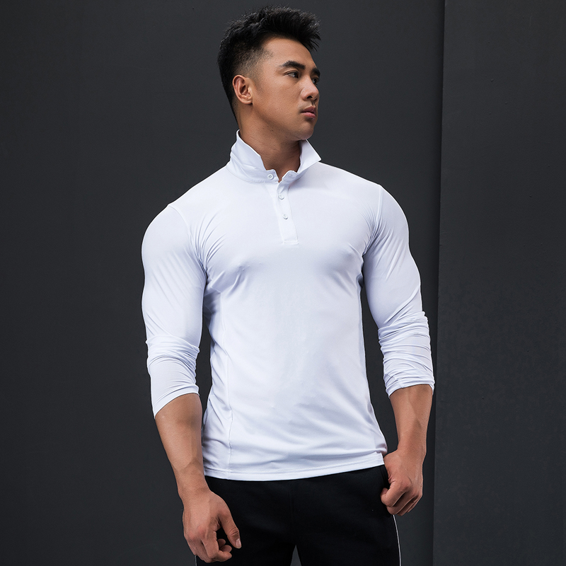 Roll Iron Wolf Fall Men's Long Sleeve Speed Dry Elastic Loose Sweat Fitness Training Casual Sports Polo Shirts