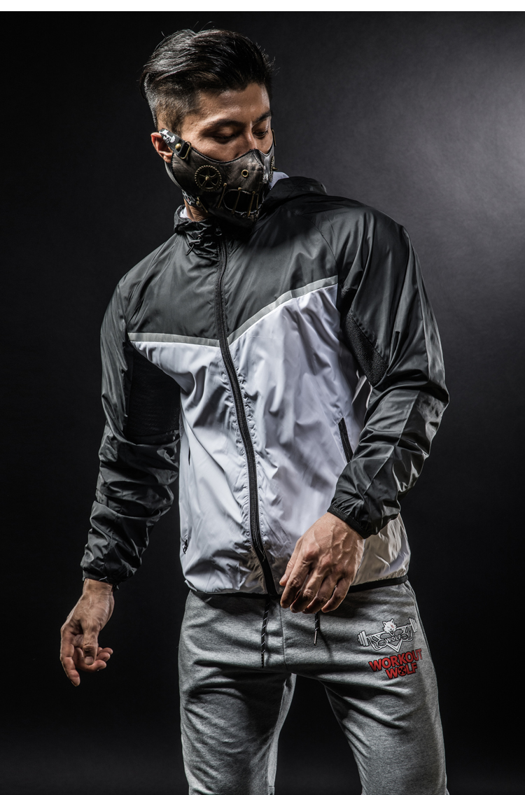 WorkoutWolf 撸 Iron Wolf Áo Khoác Thể Thao Tops Mùa Xuân và Mùa Thu Mỏng Màu Đen và Trắng Chiến Đấu Áo Gió Tập Thể Dục Áo Khoác Nam áo khoác gym nữ