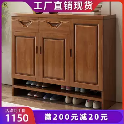 Solid wood shoe cabinet modern simple Chinese partition entrance hall porch double door three door Small House wooden short cabinet simple