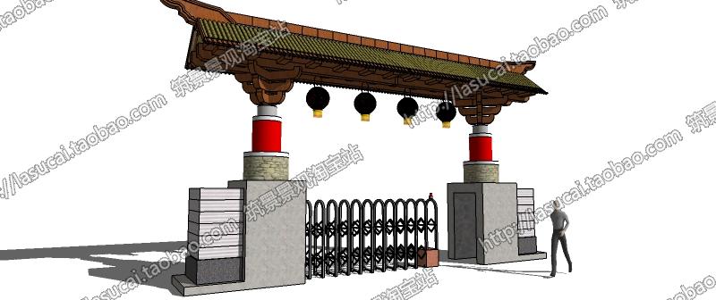 R201 SU组件Sketchup草图大师景观模型中式亭廊景墙水景灯...-8