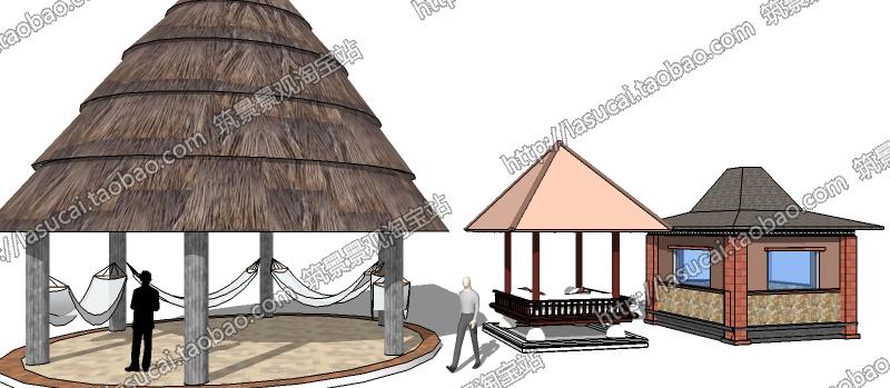 DB00630SU组件Sketchup草图大师景观模型东南亚泰式茅草亭廊架...-2