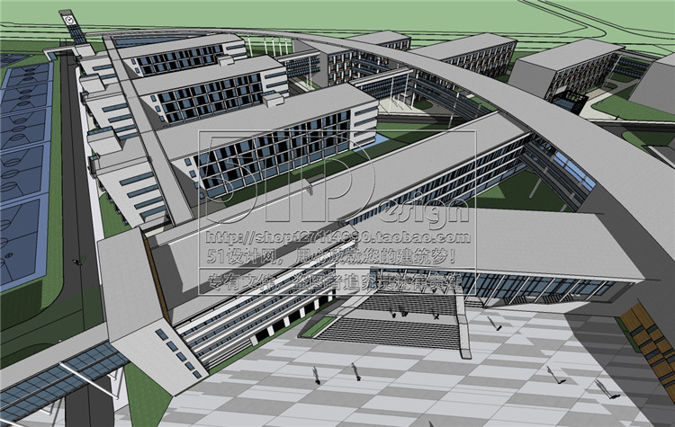 SH00006初高中学大学职校规划教学楼单体课程精细SU模型Sket...-2