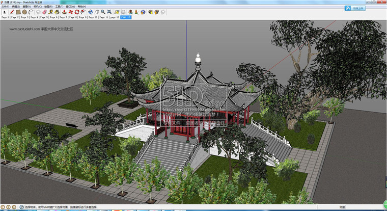 R204 中式古建筑凉亭民居su草图大师模型sketchup精细skp可...-15