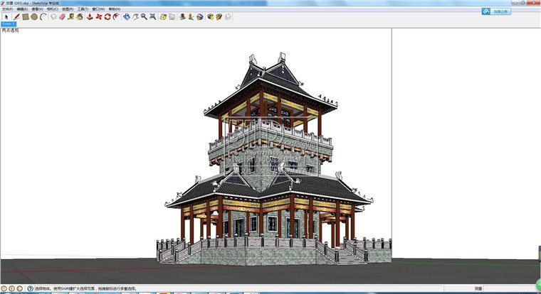 R204 中式古建筑凉亭民居su草图大师模型sketchup精细skp可...-11