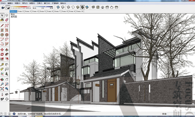 ZZ0090新中式徽派风格别墅住宅建筑方案设计SketchUp模型草模...-5
