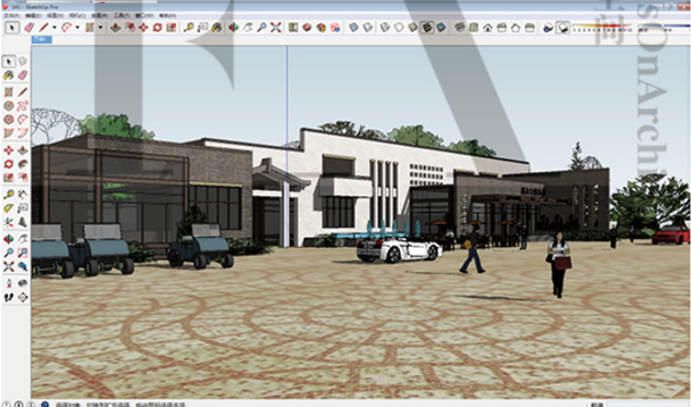 ZZ0078SketchUp模型新中式徽派风格商业街别墅住宅酒店办公...-1