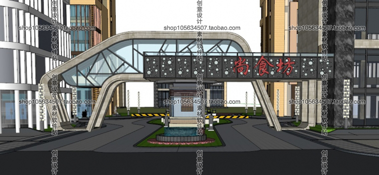 DB08120小区景区学校欧式中式厂区大门岗亭入口sketchup模型...-35