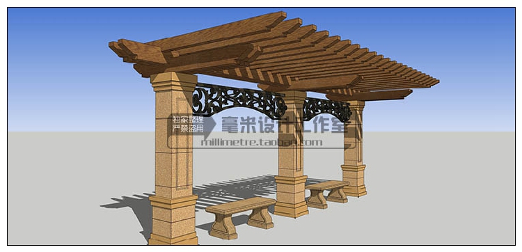 DB08250凉亭子廊架SU模型中式欧式古建园林sketchup建筑景观构...-15