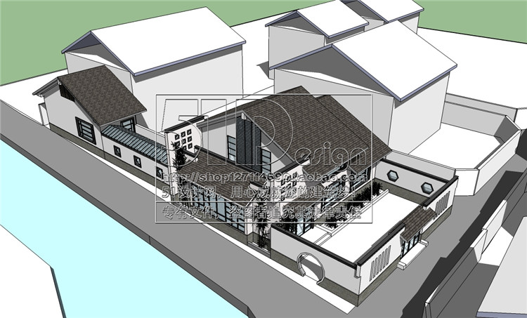 SH00004 草图大师SU模型Sketch建模新中式古典别墅叠加双拼联排-6