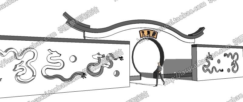 DB00620 SU组件Sketchup草图大师景观模型中式亭廊景墙水景灯...-11