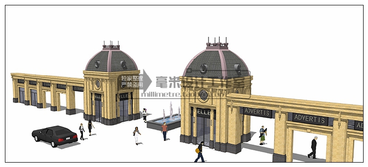 DB08233小区入口大门 SU模型 门卫岗亭中式现代欧式sketchup-20