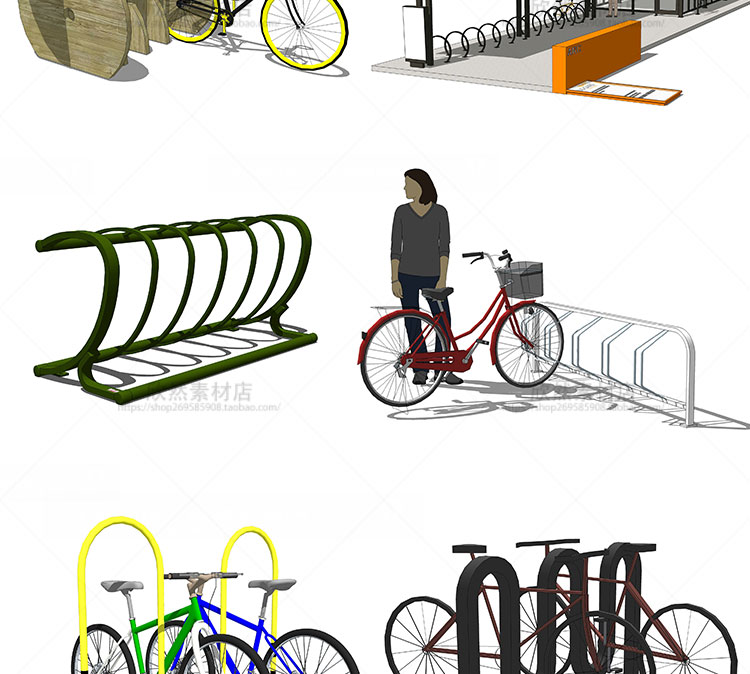 R267 sketchup自行车单车停靠架公共小品设施su草图大师景...-4