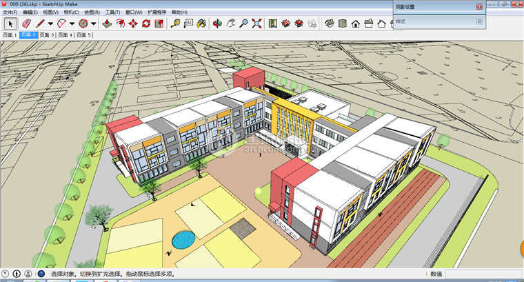 SU014 大学、中学设计、小学设计、学校建筑Sketchup模型、SU...-3