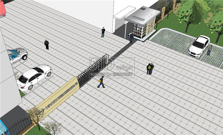 SU00247厂区大门门卫带伸缩门建筑方案设计su模型精品-2
