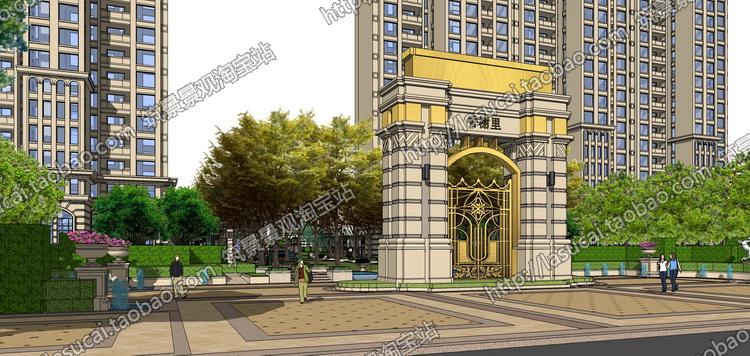 DB00643SU古典门楼会所入口景观小场景模型库法式小区-4