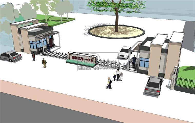 SU00224中学校门大门门卫su模型建筑方案设计资源作品sketchup-3