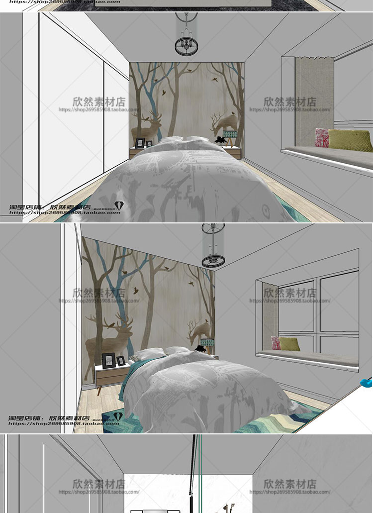 DB01096 sketchup家装室内设计案例SU模型三室二厅现代北欧草...-6