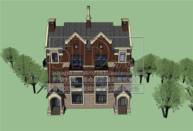 SH00002英式古典风格别墅洋房叠加联排SU模型Sketchup建模可代...-6