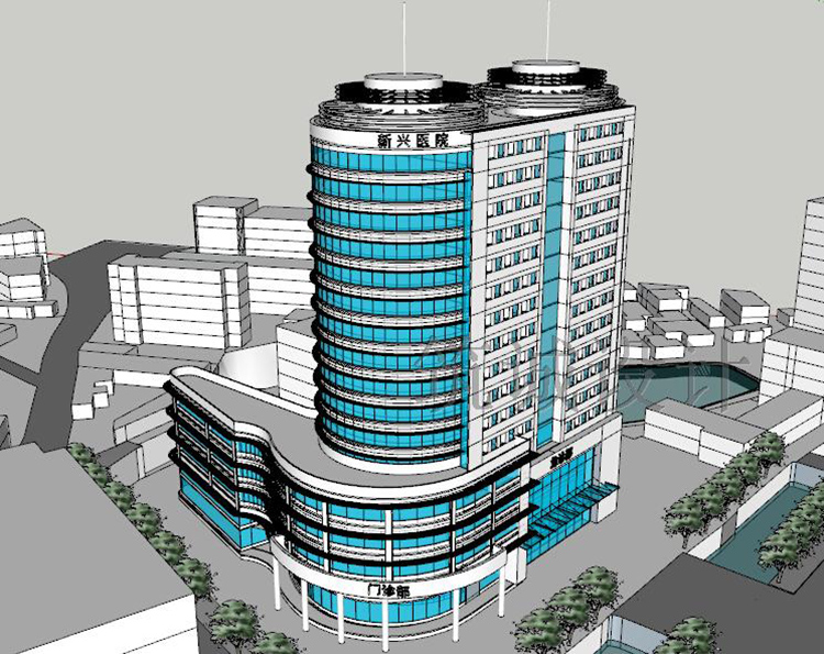 TU00179医院模型建筑设计方案医疗机构Sketchup单体疗养院素材-7