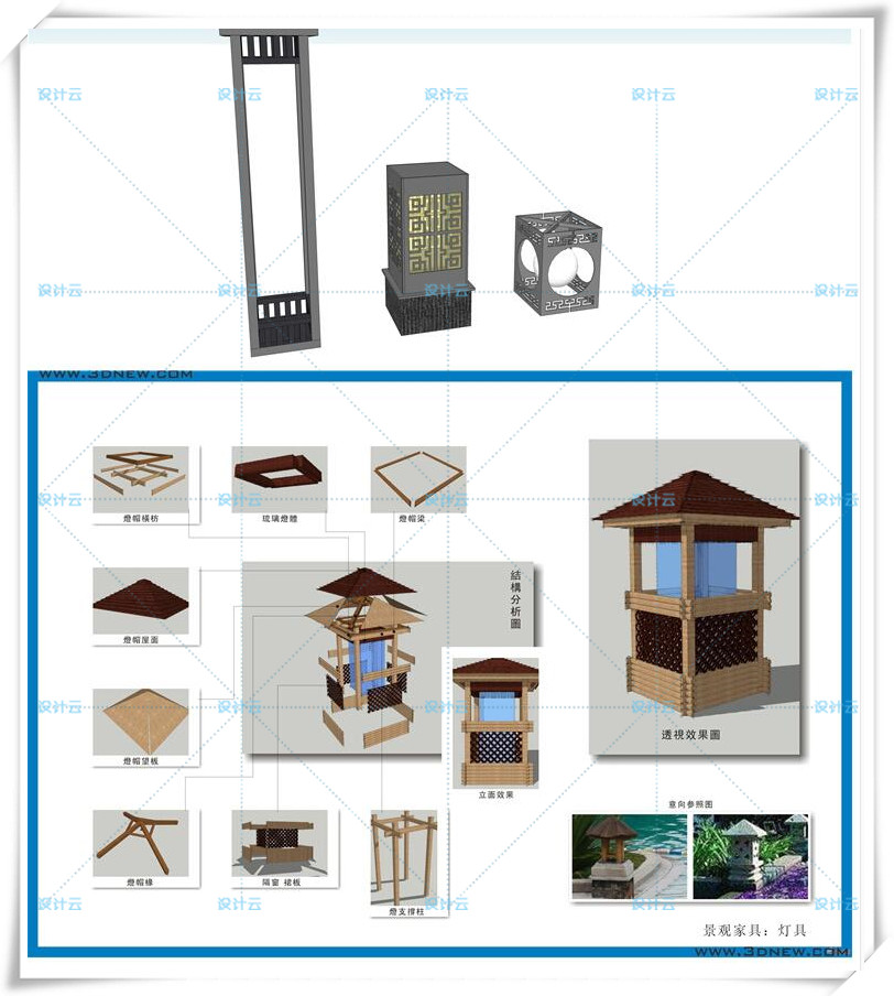 SJ046室外园林景观灯具路灯古灯模型欧式中式SU模型-8