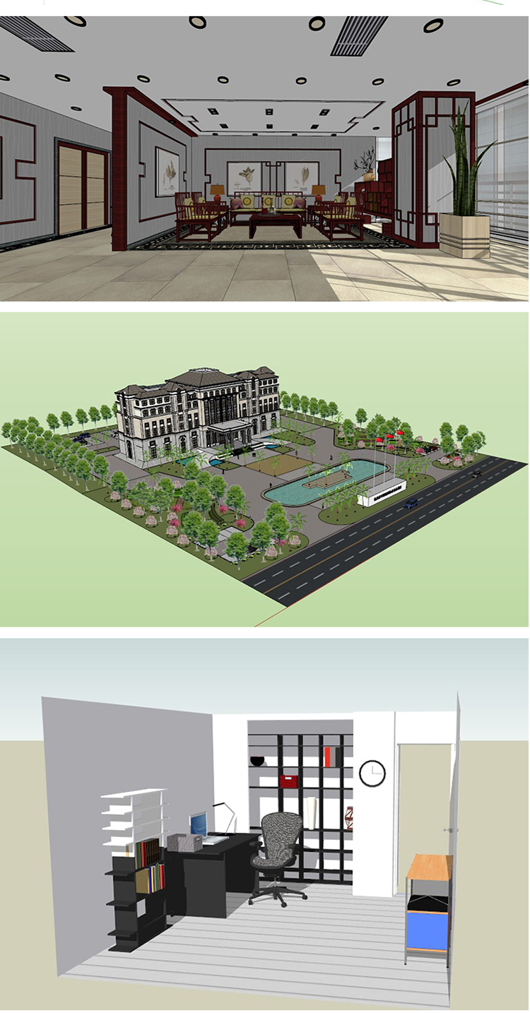 SJ032办公室会议室场景办公空间家具SU模型-17