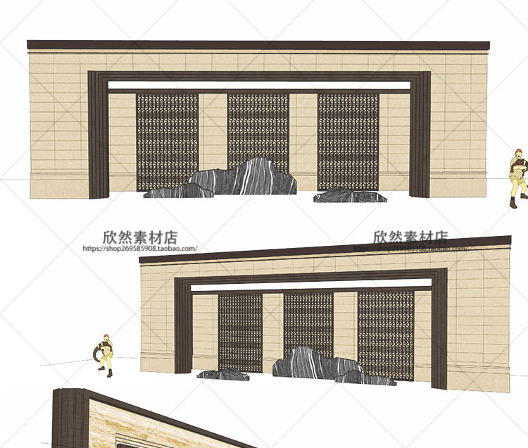R241 su园林景观设计新中式新亚洲禅意景墙草图大师S...-1