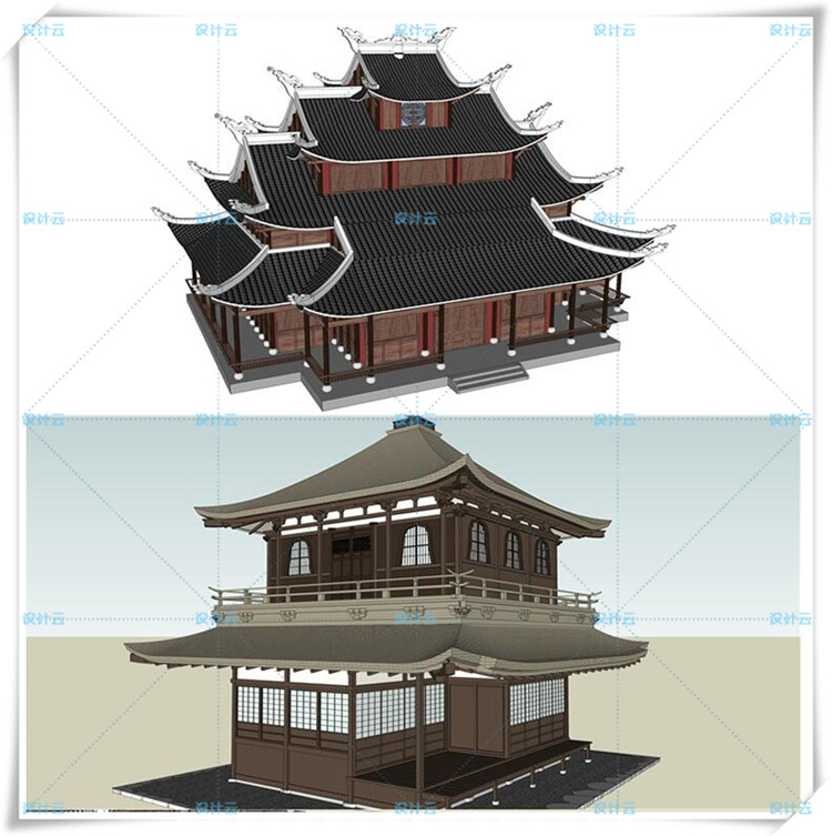 SJ034古建SU模型 仿古建筑古亭中国式/外国古典-8