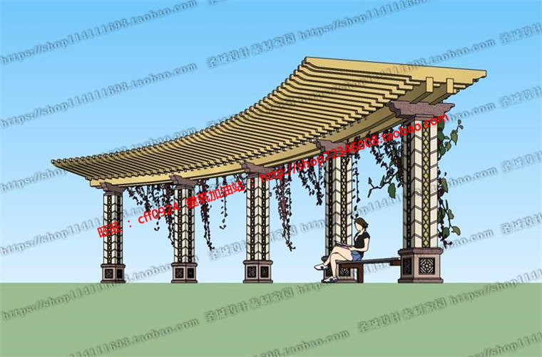 R205  su模型草图大师skp素材园林景观花架廊架现代欧式中...-9