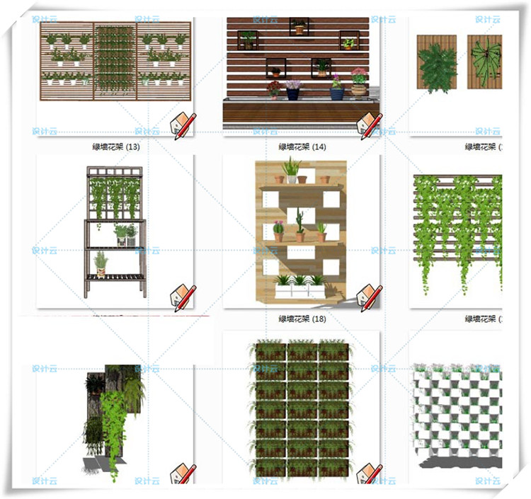 SJ036绿植墙花架垂直绿化墙室内设计SketchUp家装工装SU模型-11