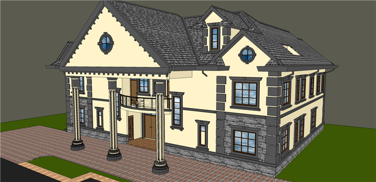 DB00508别墅居住区豪宅洋房小区单体建筑设计SU模型SketchUp草...-9